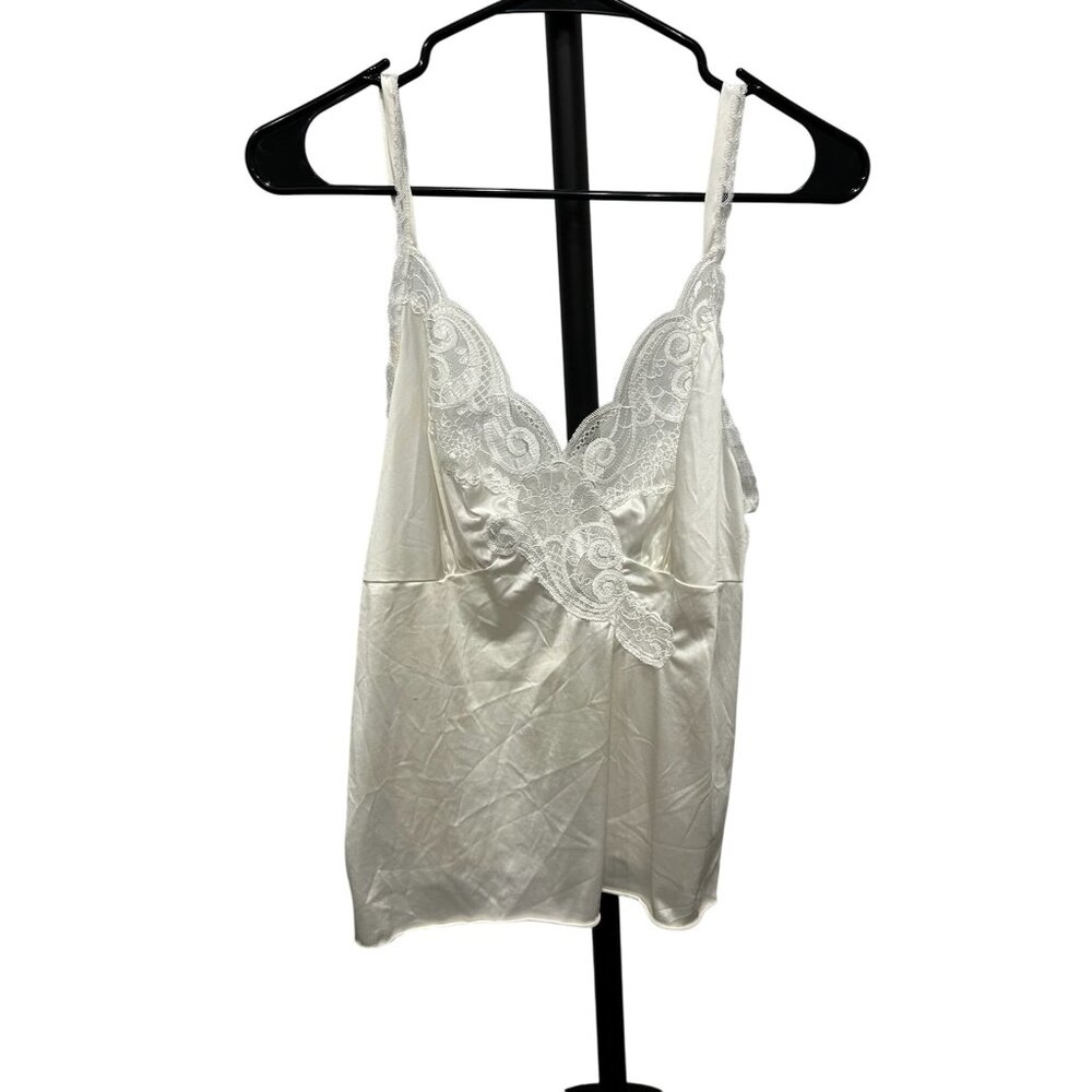 Vanity Fair White Lace Trim Nylon Camisole Top Size 36